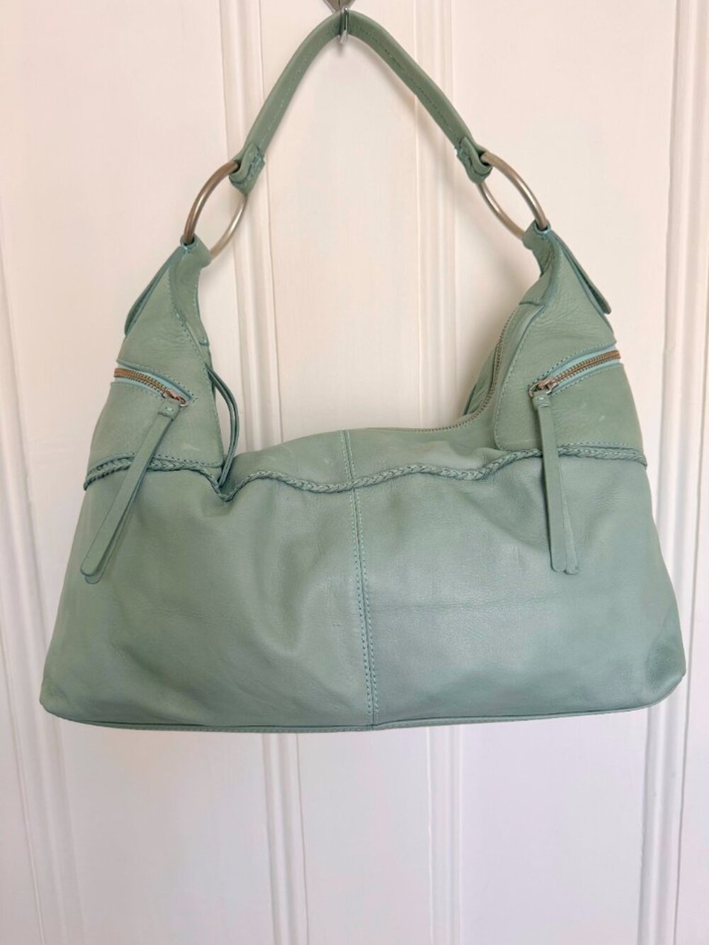 SIGRID OLSEN Aqua Sea Green Blue buttery Leather Hobo Purse NEW WITHOUT TAGS